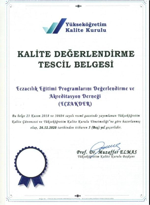 5-year Quality Registration Certificate from YÖKAK to ’ECZAKDER’